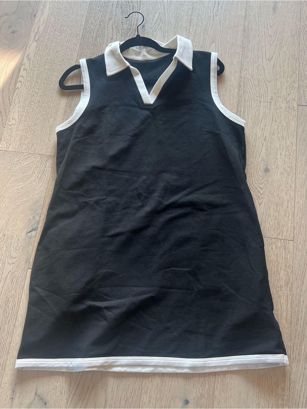 Black Sleeveless Polo Dress with White Trim